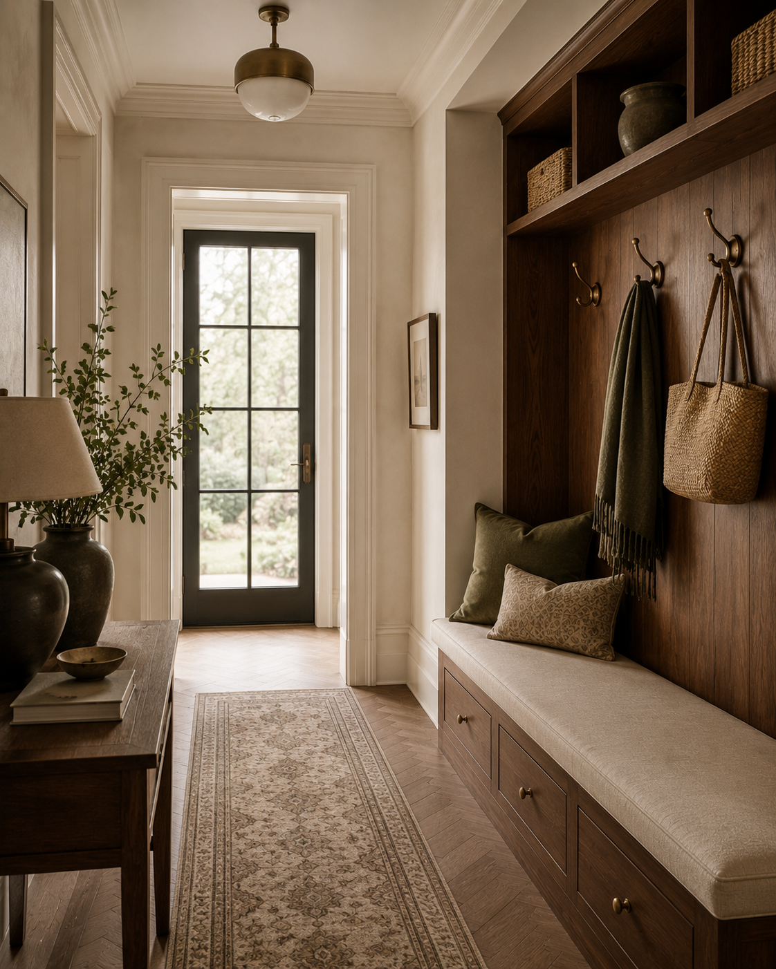 Custom millwork and tailored entry design representing renovation design
