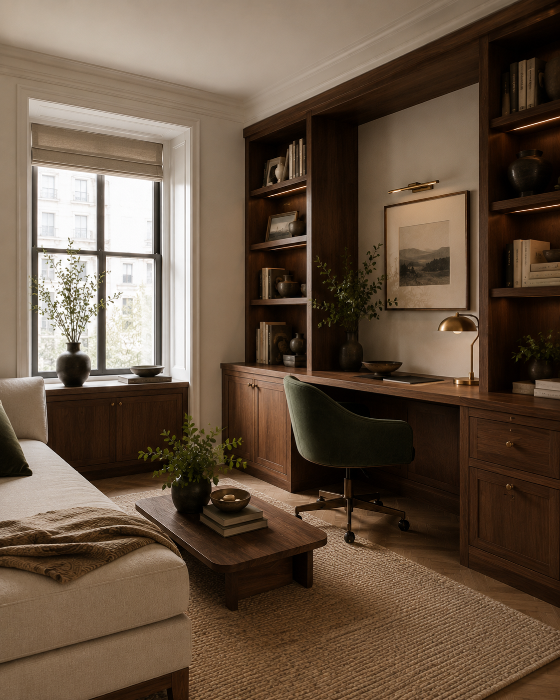 Built-in study representing space planning and individual rooms