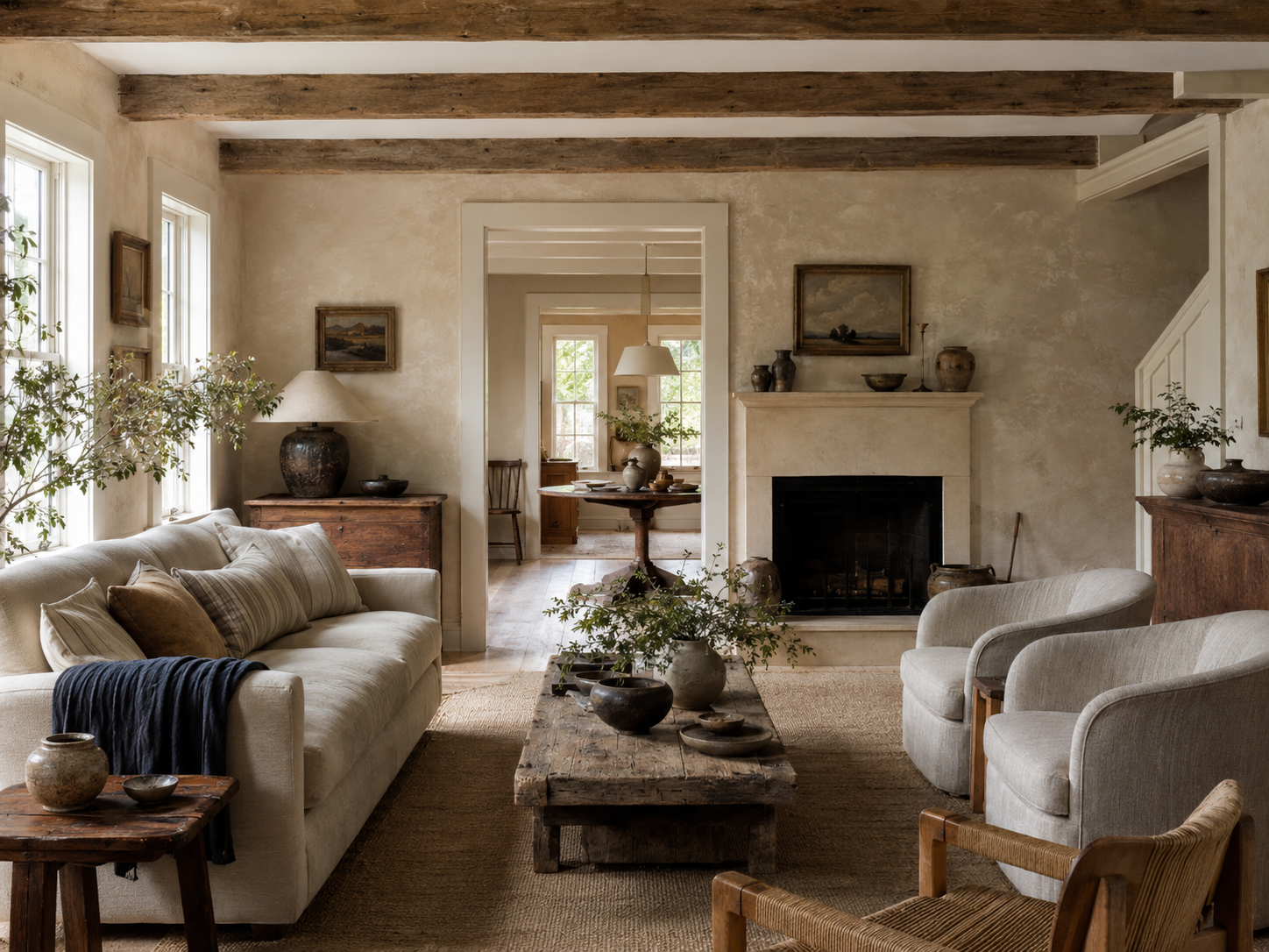 Century-old farmhouse interior with collected furnishings